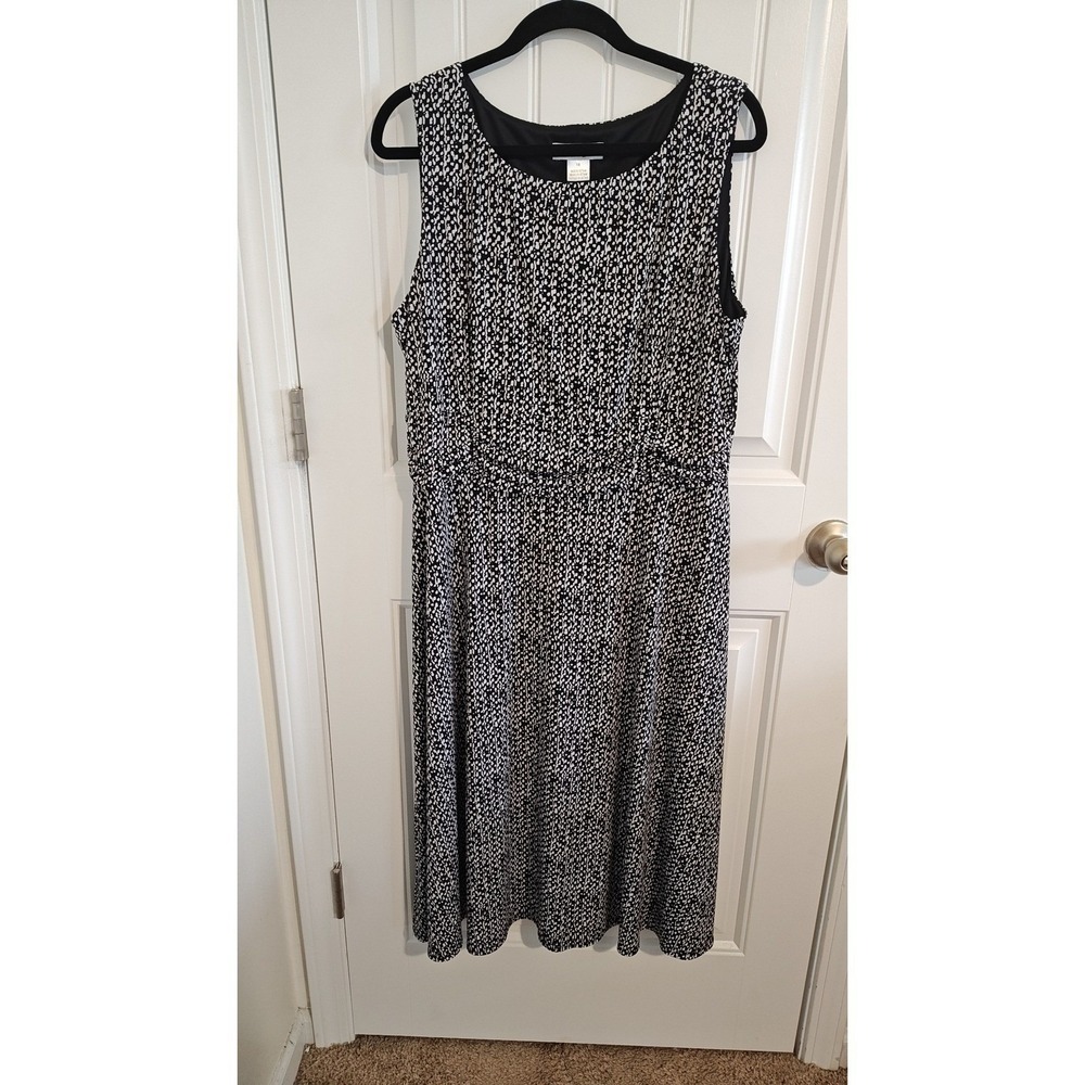 Laura Jeffries Black White Abstract Dot Sleeveless Midi Dress Plus Size 18